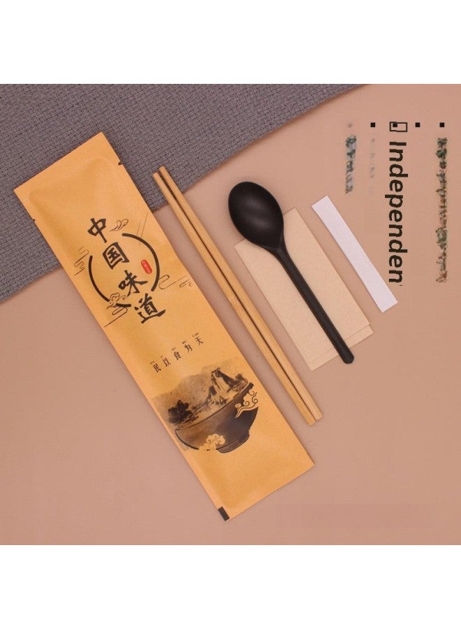 Xufei Disposable Chopsticks Four-piece Tableware Suit Take-out Fast Food Commercial Chopsticks Blank Solid Color Kraft Paper Bamboo-Color:100 Sets Of Sunroofs 24 Chopsticks Wet Wipes And Toothpicks Three-piece Set Thickenedbrown Packing Paper - Image 5