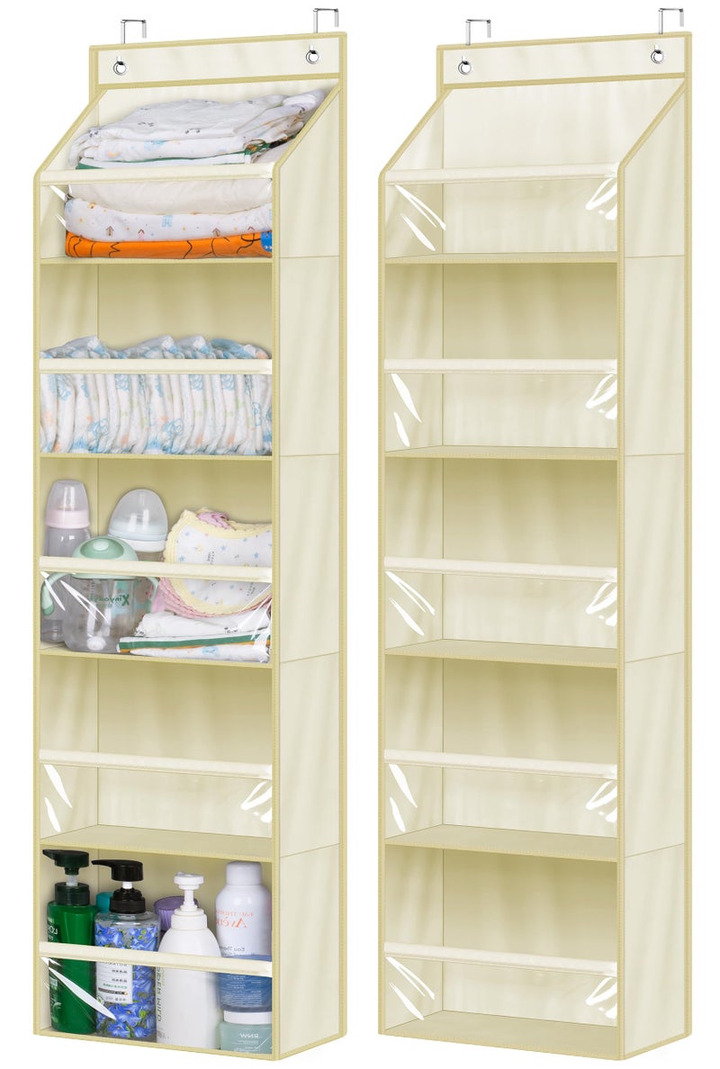 AOODA 2 Pack Over the Door Organizer, Large Capacity Closet Door Hanging Organizer, Clear Deep Pockets Baby Storage for Nursery, Bathroom, Bedroom, Pantry, Diapers (Light Yellow) - Image 1