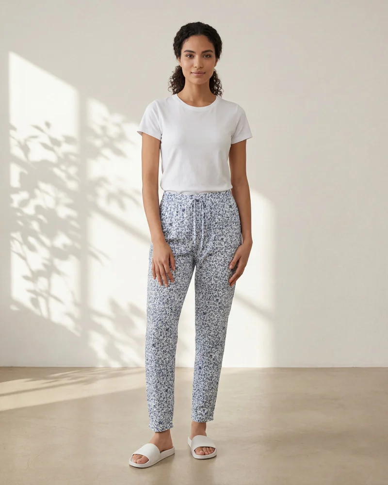 Redtag Women White and Blue And Printed Pyjama Bottom
