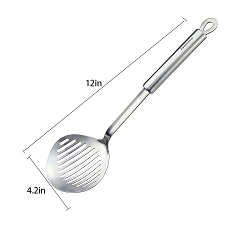 kakamono Skimmer Slotted Spoon kitchamajigs Strainer Ladle Heavy Duty 304 Stainless Steel Metal Spatula - Skimmer Slotted Spoon, Cooking Spoon for KitchenSpoon for Kitchen 13in - Image 2