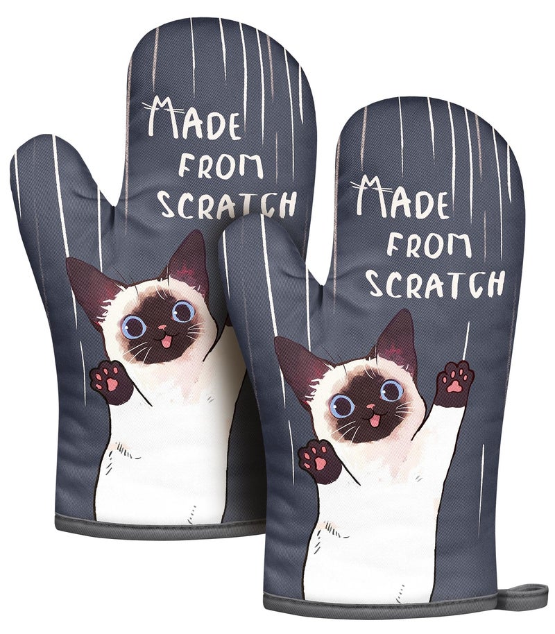 Slohif Funny Oven Mitt Heat Resistant for Women - 2 Pack Cat Cute Novelty Cool Kitchen Oven Mittens with 100% Cotton for Baking and Cooking Accessories - Image 1