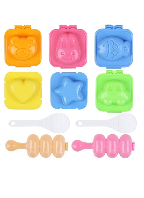 Rice Ball Molds, Egg Sushi Mold Non-Stick Maker Shake, Include 2 PCS Shaker and 6 Animals Boiled Molds For Beginners Kids