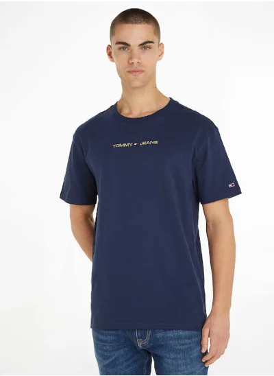 TOMMY JEANS Men's Short Sleeves T-Shirt - Cotton, Blue
