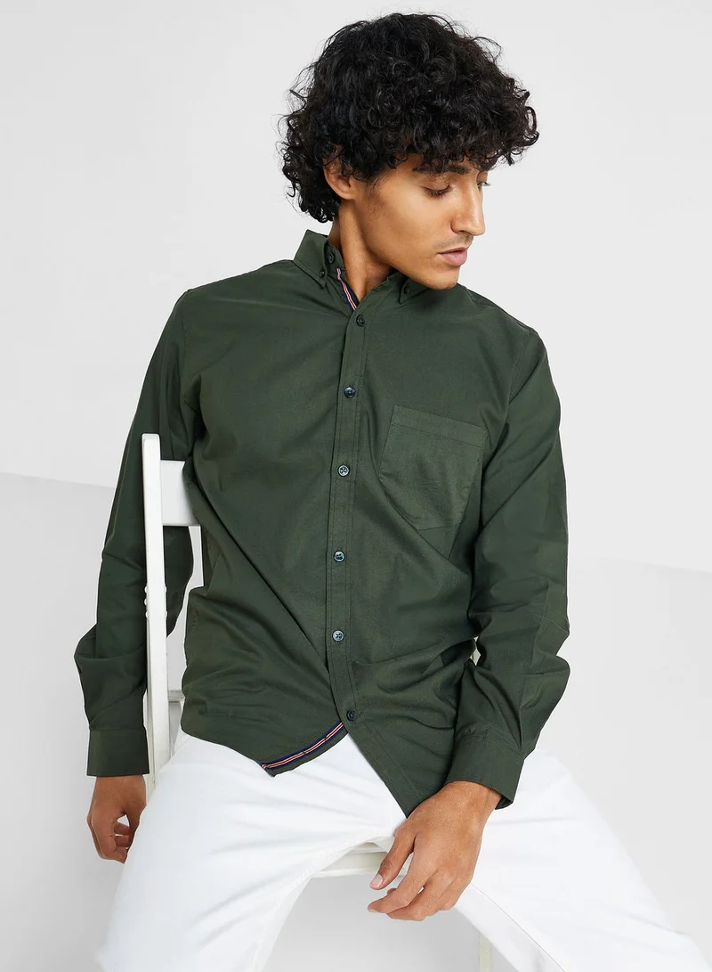 سفنتي فايف Cotton-Elastane Casual Single Pocket Shirt