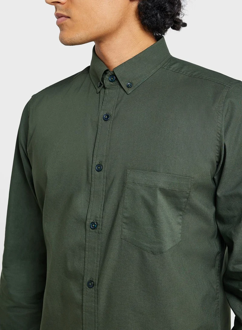 سفنتي فايف Cotton-Elastane Casual Single Pocket Shirt