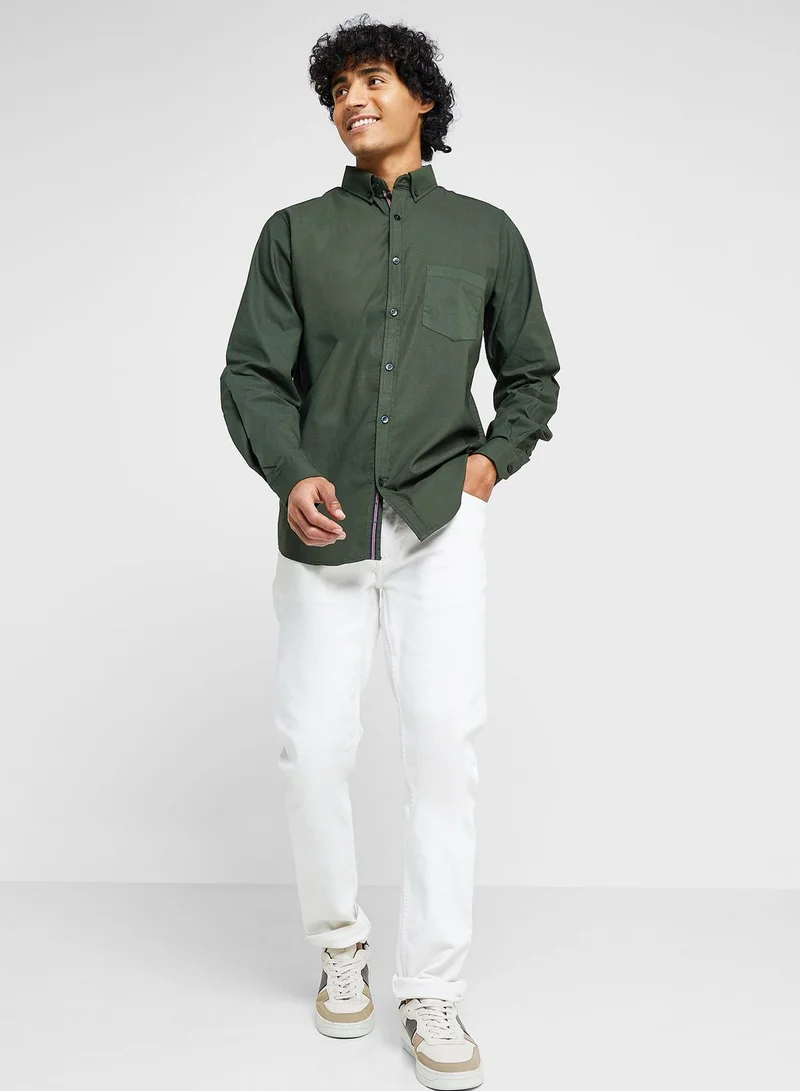 سفنتي فايف Cotton-Elastane Casual Single Pocket Shirt