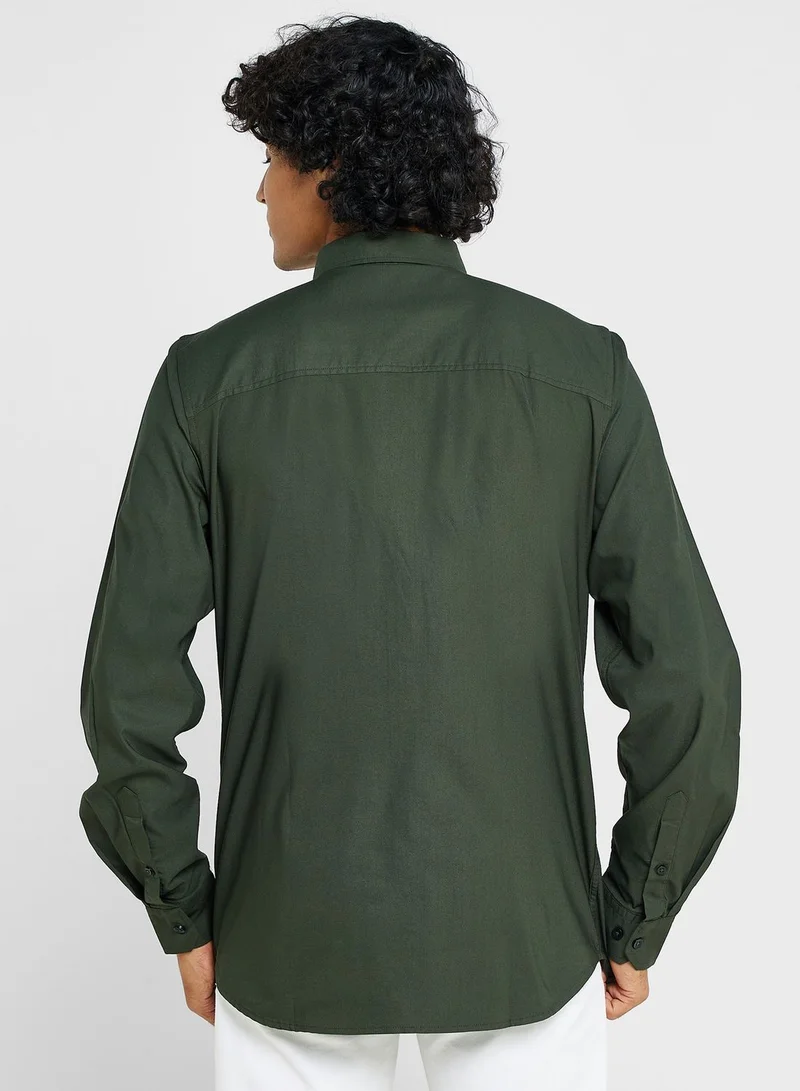 سفنتي فايف Cotton-Elastane Casual Single Pocket Shirt