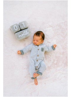 pearhead Baby Plush Photo Sharing Milestone Age Blocks Picture Prop Set Of 3 Blocks Gray  - Image 5