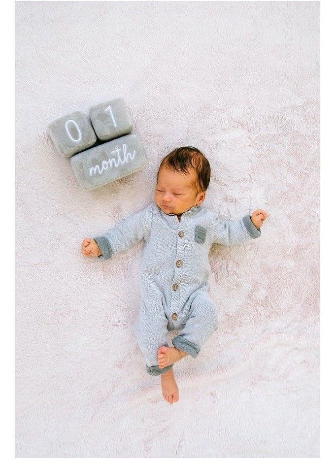 pearhead Baby Plush Photo Sharing Milestone Age Blocks Picture Prop Set Of 3 Blocks Gray  - Image 5