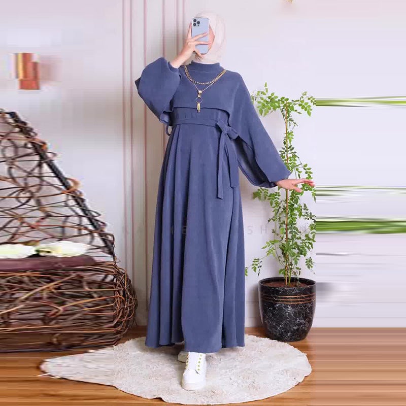 Autumn Export Women'S Loose Waist Long-Sleeved Simple Belt Dress - Image 3