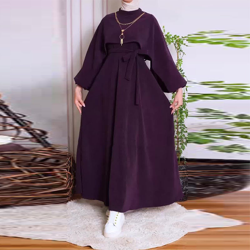 Autumn Export Women'S Loose Waist Long-Sleeved Simple Belt Dress - Image 2