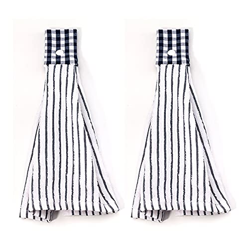 Vimeet 2 Pcs Kitchen Cotton Classical Striped Towel/Absorbent Towel/Hanging Towels/Hand Towel,Blue Stripes - Image 1