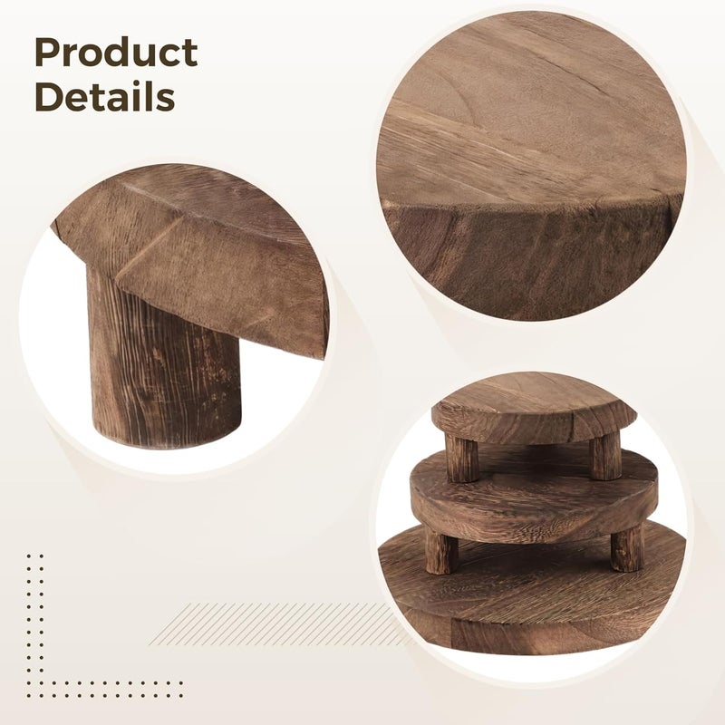 3-Piece Charcoal Wood Plant Stand Set, Round Design For Indoor Use, Ideal For Home Decor In Living Room, Dining Room, And Bathroom - Image 2
