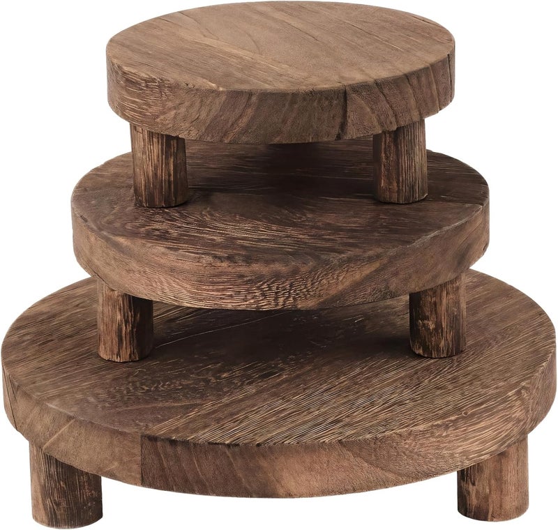 3-Piece Charcoal Wood Plant Stand Set, Round Design For Indoor Use, Ideal For Home Decor In Living Room, Dining Room, And Bathroom - Image 1