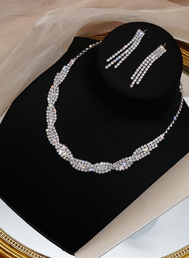 DUNISO 2Piece Necklace and Earrings Set Full Diamond Necklace Crystal Earrings Wedding Bridal Bridesmaid Costume Jewelry Set for Women and Girls Dress Accessories - Image 4
