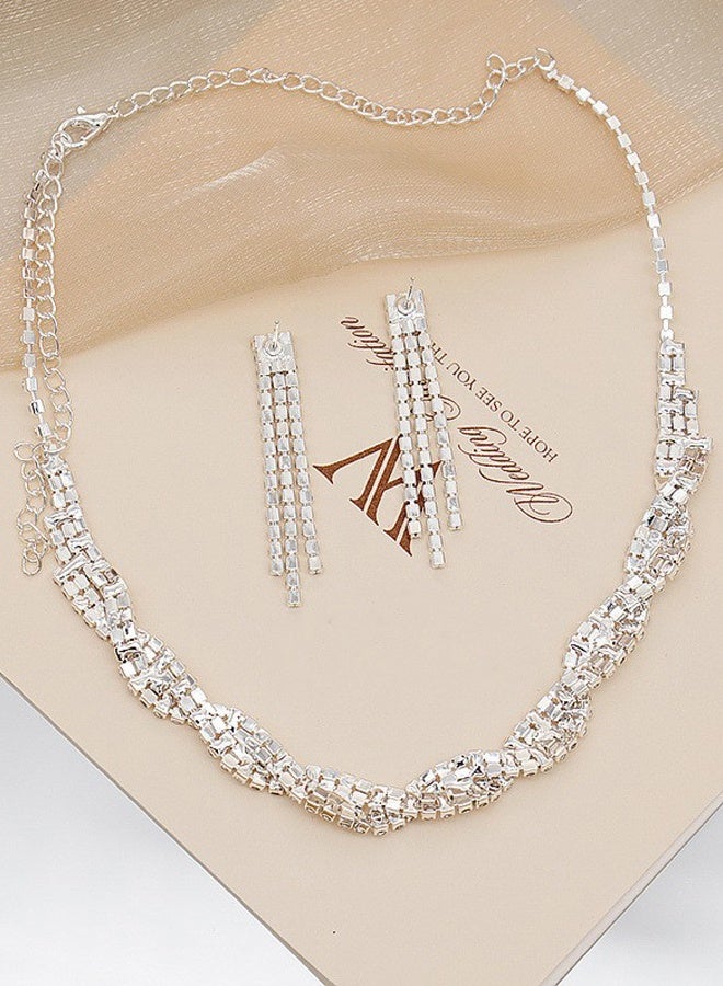 DUNISO 2Piece Necklace and Earrings Set Full Diamond Necklace Crystal Earrings Wedding Bridal Bridesmaid Costume Jewelry Set for Women and Girls Dress Accessories - Image 5