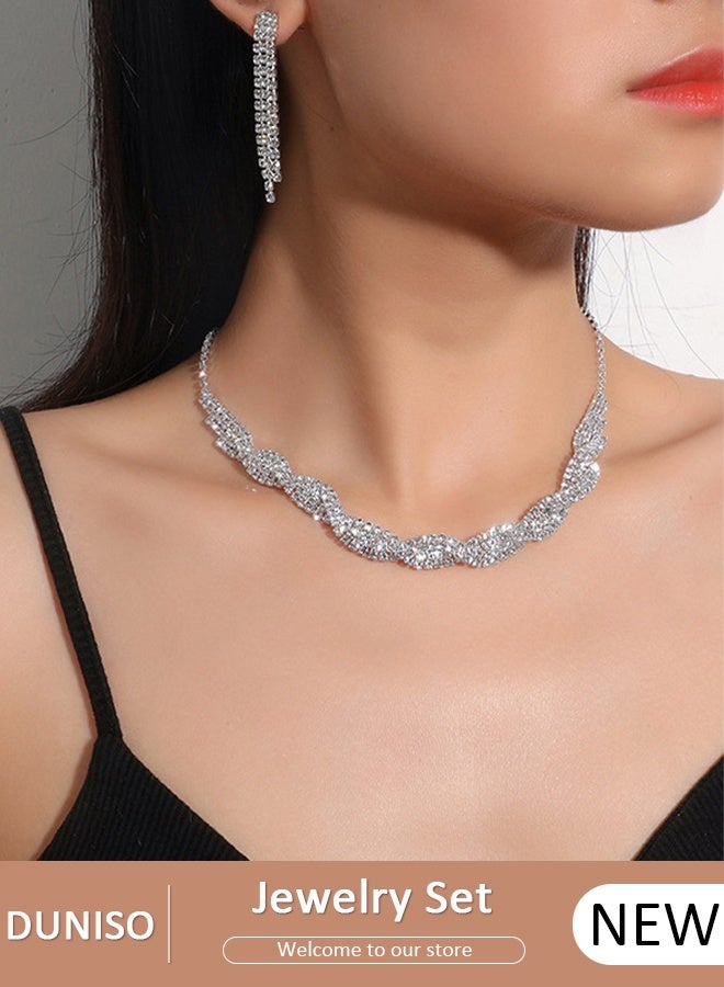 DUNISO 2Piece Necklace and Earrings Set Full Diamond Necklace Crystal Earrings Wedding Bridal Bridesmaid Costume Jewelry Set for Women and Girls Dress Accessories - Image 1