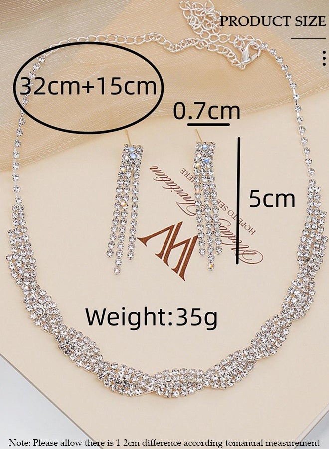 DUNISO 2Piece Necklace and Earrings Set Full Diamond Necklace Crystal Earrings Wedding Bridal Bridesmaid Costume Jewelry Set for Women and Girls Dress Accessories - Image 2