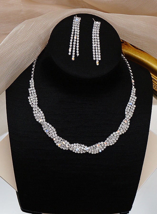 DUNISO 2Piece Necklace and Earrings Set Full Diamond Necklace Crystal Earrings Wedding Bridal Bridesmaid Costume Jewelry Set for Women and Girls Dress Accessories - Image 3
