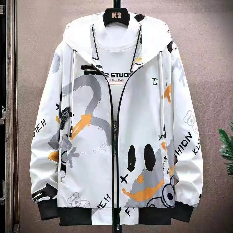 2024 Graffiti Zip Hoodie Casual Trendy Jacket White