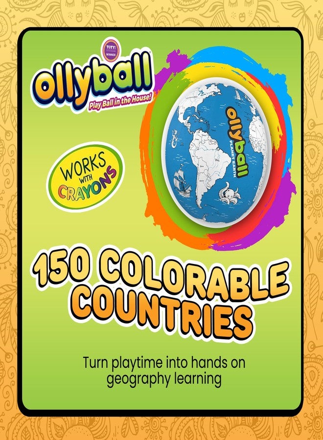 Ollyball Planet Earth 22" Mega - Large Bouncy Ball for Kids Indoor and Outdoor Play - Giant Inflatable Ball for Exercise - STEAM Accredited Colorable World Map with 24-Page Lesson Plan - Image 5