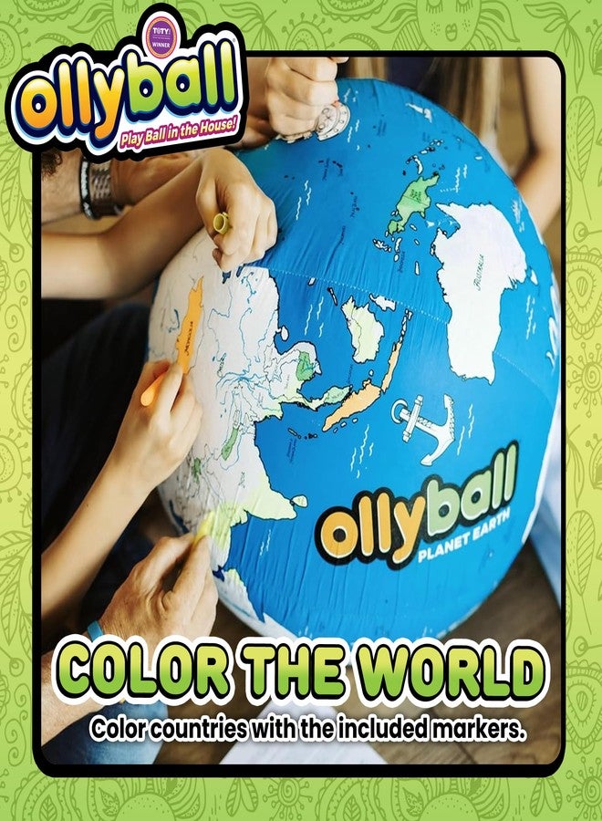 Ollyball Planet Earth 22" Mega - Large Bouncy Ball for Kids Indoor and Outdoor Play - Giant Inflatable Ball for Exercise - STEAM Accredited Colorable World Map with 24-Page Lesson Plan - Image 2