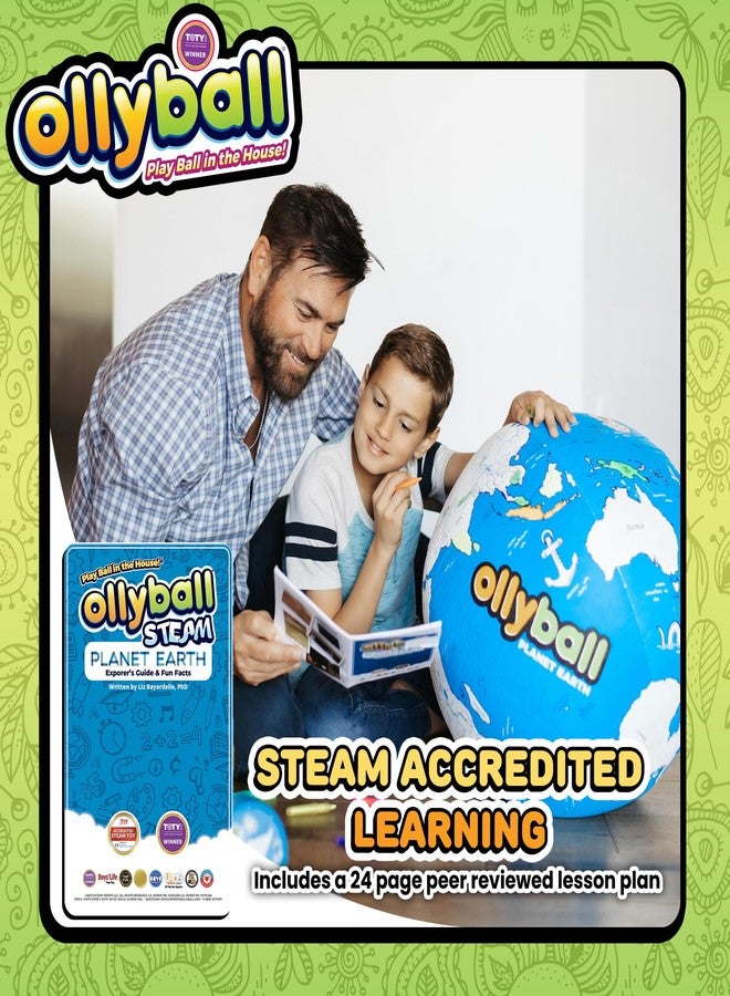 Ollyball Planet Earth 22" Mega - Large Bouncy Ball for Kids Indoor and Outdoor Play - Giant Inflatable Ball for Exercise - STEAM Accredited Colorable World Map with 24-Page Lesson Plan - Image 3