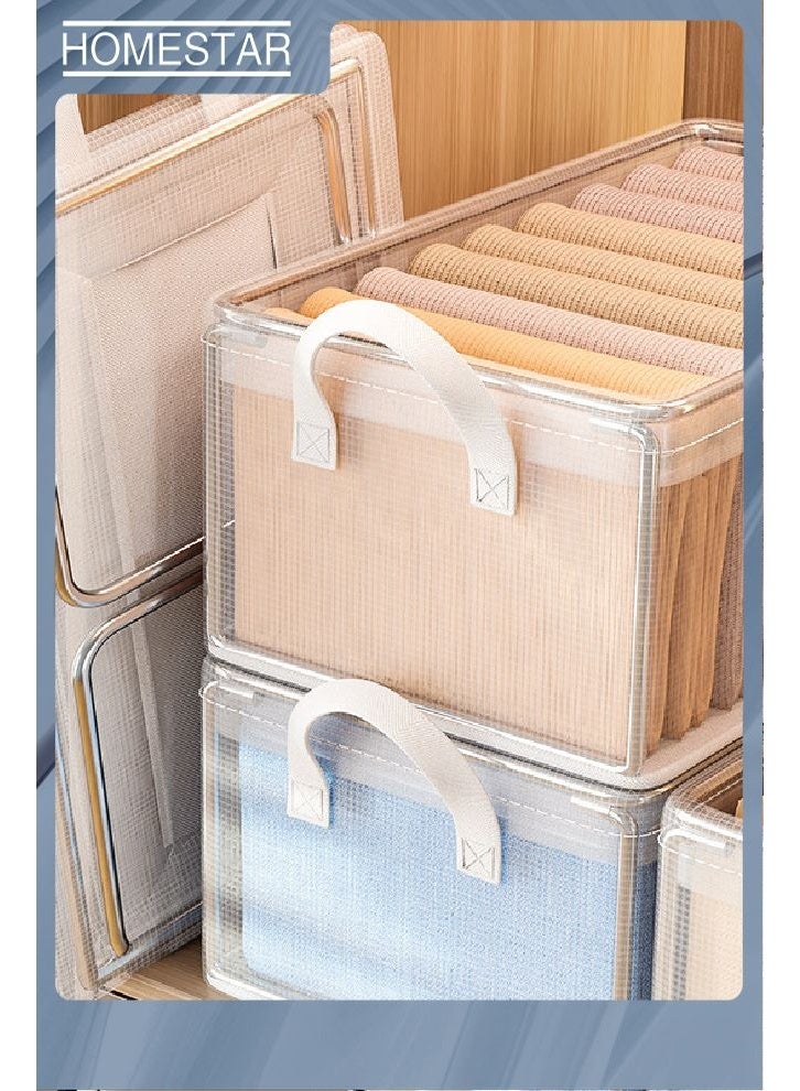 HOMESTAR 4PCS Transparent and waterproof clothing storage basket, home wardrobe, clothes, pants, layered arrangement, transparent folding storage basket 26L - Image 3