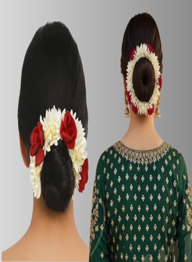 SPARSHIKA Geeta creation SPARSHIKA Premium Bridal Juda Gajra & Hair Accessories Combo Set for Women & Girls | Flower Juda, Satin Scrunchies, Hair Bow Clips & Rubber Bands | For Wedding, Party, Festive Look |11 Piece Collection - Image 5