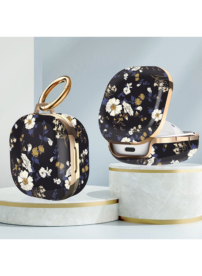 O Ozone Case for Galaxy Buds Live Case(2020)/Galaxy Buds 2 Case (2021)/Galaxy Buds Pro Case (2021) Cute Patterns Hard Shell Protective Cover Black With Flower - Image 4