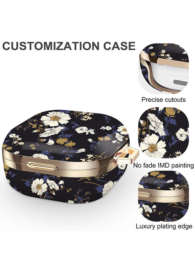 O Ozone Case for Galaxy Buds Live Case(2020)/Galaxy Buds 2 Case (2021)/Galaxy Buds Pro Case (2021) Cute Patterns Hard Shell Protective Cover Black With Flower - Image 3