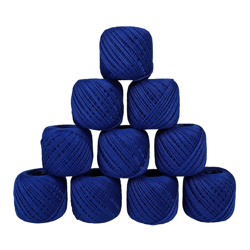 CORIOX Crochet Thread Set Of 10 Ball Crochet Cotton Thread Yarn For Knitting & Craft Making. Size 20 Gram 55 To 60 Mtr Approx (Royal Blue), 230 Gm - Image 1