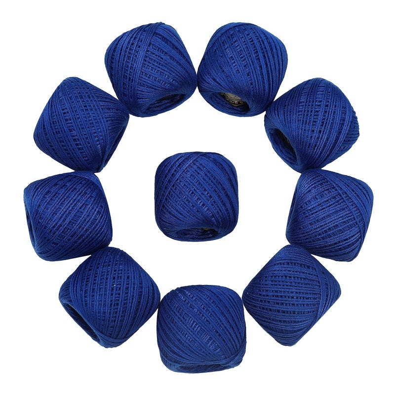 CORIOX Crochet Thread Set Of 10 Ball Crochet Cotton Thread Yarn For Knitting & Craft Making. Size 20 Gram 55 To 60 Mtr Approx (Royal Blue), 230 Gm - Image 2