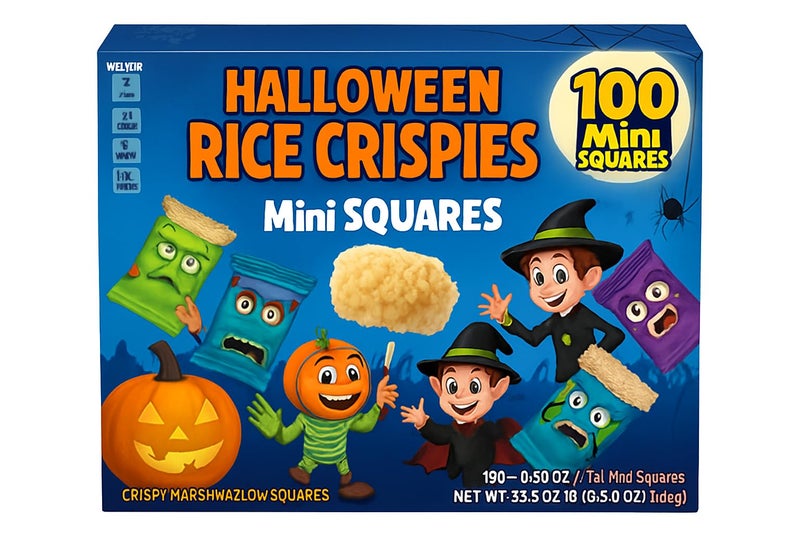 Rice Crispiies Treats Halloween Mini Squares, Individually Wrapped Marshmallow Cereal Snacks, 100 Count