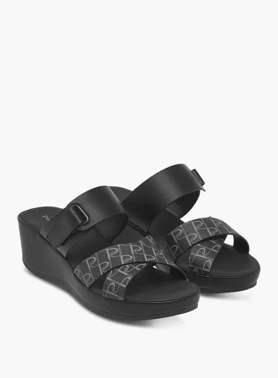 Paprika Women's Monogram Print Slip-On Cross-Strap Sandals With Wedge Heel