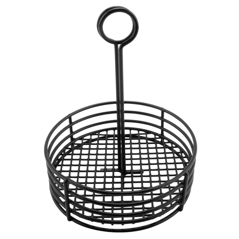 GET 431855 Black Round Stainless Steel Condiment Caddy Iron Polyethylene Coated Table Caddies Collection 75