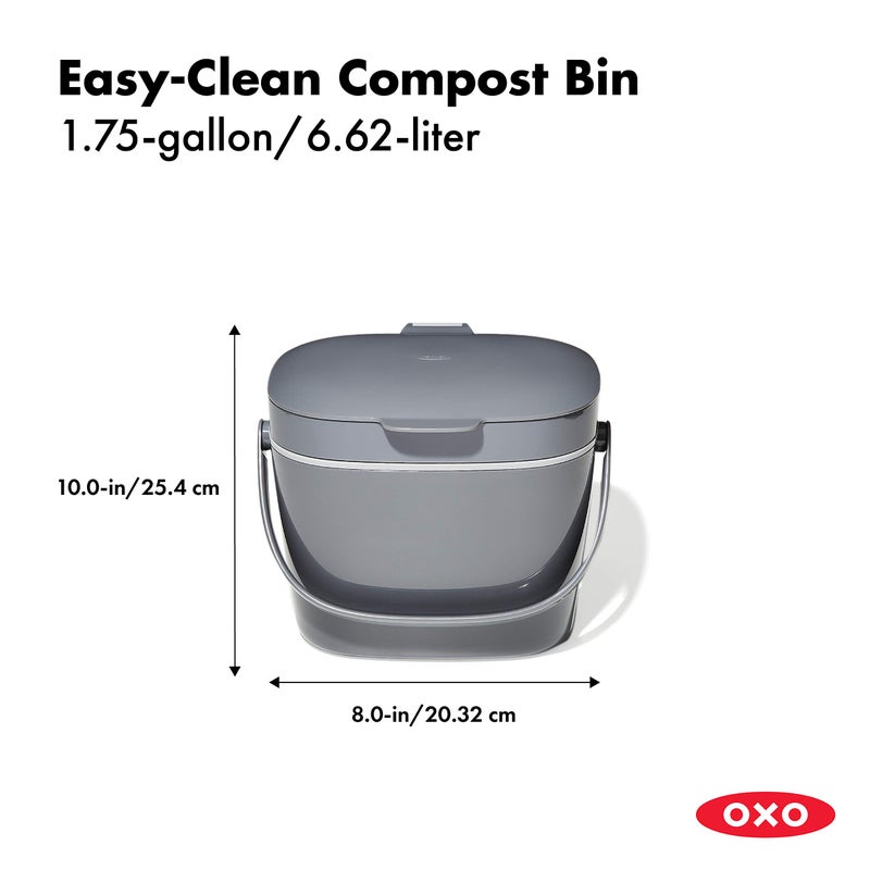 OXO OXO Good Grips EASY-CLEAN COMPOST BIN - CHARCOAL - 1.75 GAL/6.62 L, Plastic, 8.3"L x 10.15"W x 12"H  - Image 2