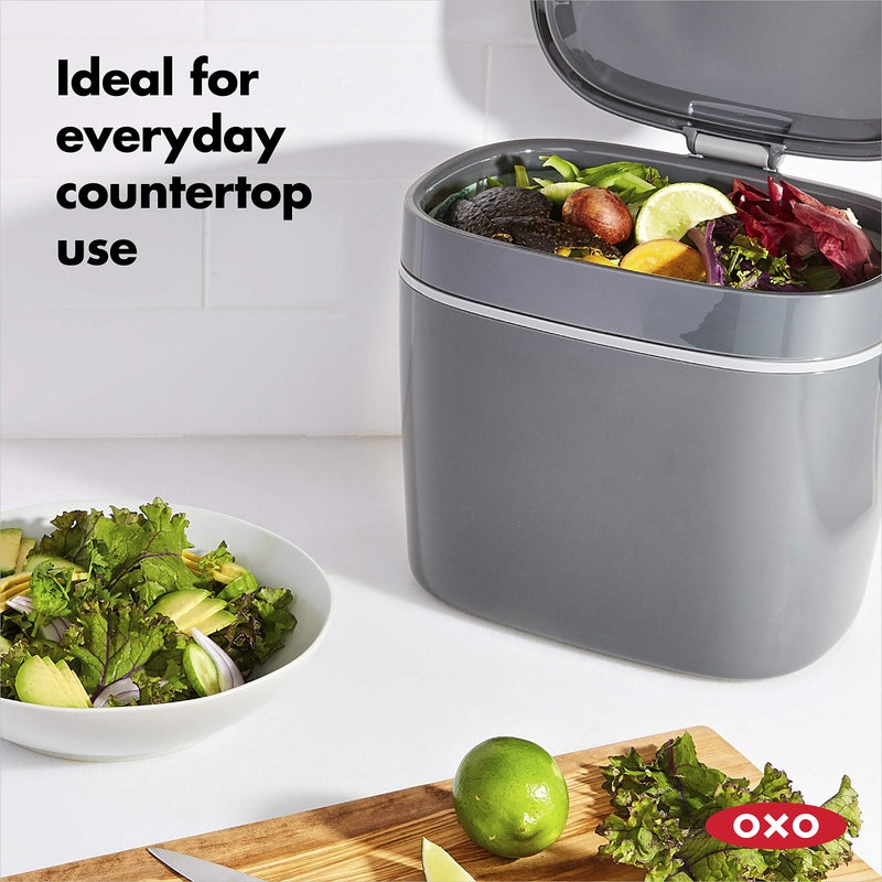 OXO OXO Good Grips EASY-CLEAN COMPOST BIN - CHARCOAL - 1.75 GAL/6.62 L, Plastic, 8.3"L x 10.15"W x 12"H  - Image 3