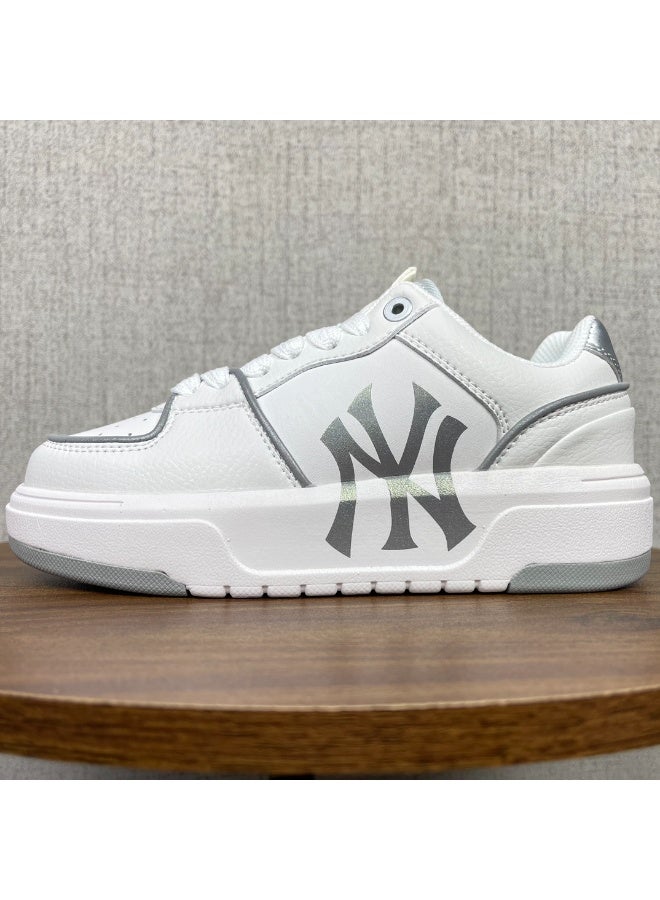 New York Yankees Big Logo Platform Casual Sneakers - White u0026 Silver Size38