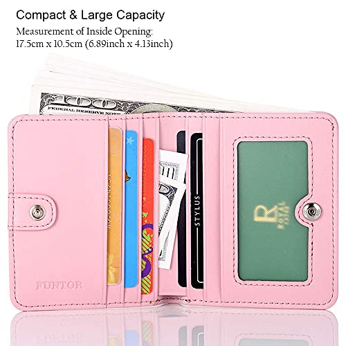 FT FUNTOR FUNTOR Leather Wallet for women, Ladies Small Compact Bifold Pocket RFID Blocking Wallet for Women, Pink - Image 2