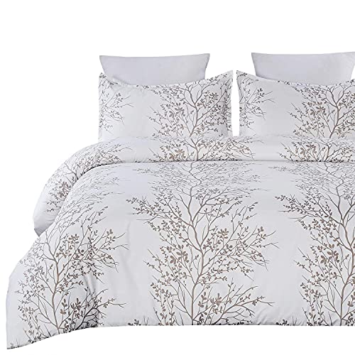 Vaulia Soft Microfiber Duvet Cover Set, Print Tree Branches Pattern White and Brown Color - King Size 3 Piece Set (1 Duvet Cover 2 Pillow Shams) - Image 3