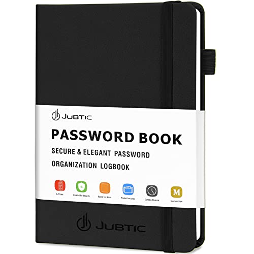 JUBTIC Password Book with Alphabetical Tabs Medium Size Password Keeper Logbook for Internet Log in Website Address Detail. Hardcover Password Notebook Journal & Organizer for Home Office, Black - Image 1