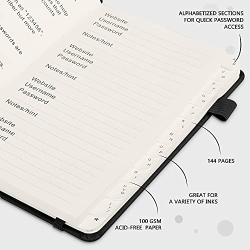 JUBTIC Password Book with Alphabetical Tabs Medium Size Password Keeper Logbook for Internet Log in Website Address Detail. Hardcover Password Notebook Journal & Organizer for Home Office, Black - Image 5