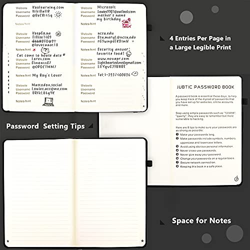 JUBTIC Password Book with Alphabetical Tabs Medium Size Password Keeper Logbook for Internet Log in Website Address Detail. Hardcover Password Notebook Journal & Organizer for Home Office, Black - Image 4