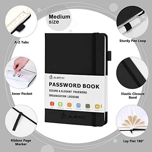 JUBTIC Password Book with Alphabetical Tabs Medium Size Password Keeper Logbook for Internet Log in Website Address Detail. Hardcover Password Notebook Journal & Organizer for Home Office, Black - Image 3