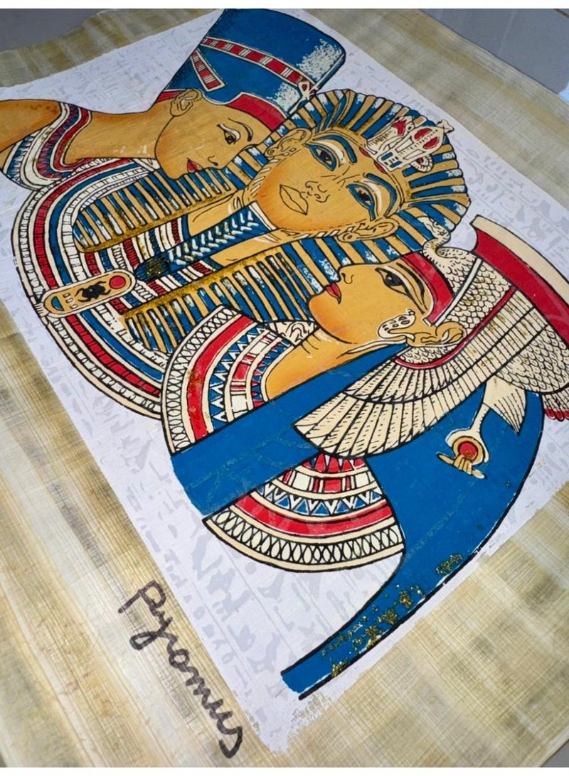 توت عنخ آمون ونفرتيتي وكليوباترا، بردية مضيئة مصنوعة يدويًا 100%، 30×40 سم، أزرق - Image 2
