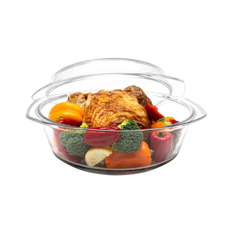 Simax Casserole Dish with Lid 35 Quart Round Glass Casserole Dishes for Oven with Lid and Handles Baking Dishes for Oven Covered Bowl for Cooking Baking Serving Microwave Dishwasher and Oven Safe Cookware