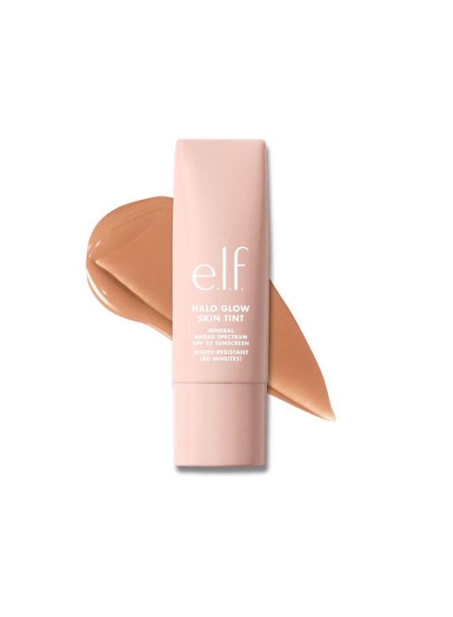 إلف e.l.f. Halo Glow Skin Tint SPF 50، مرطب ملون لتغطية خفيفة وقابلة للبناء، يمنح البشرة إشراقاً طبيعياً، نباتي ولم يُختبر على الحيوانات، درجة 9 Medium Cool، سعة 30 مل. - Image 1