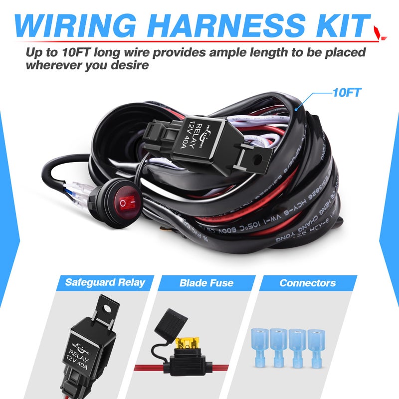 MICTUNING MIC-B1002 LED Light Bar Wiring Harness, Fuse 40A Relay On-off Waterproof Switch - Image 2