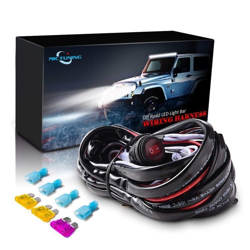 MICTUNING MIC-B1002 LED Light Bar Wiring Harness, Fuse 40A Relay On-off Waterproof Switch - Image 1